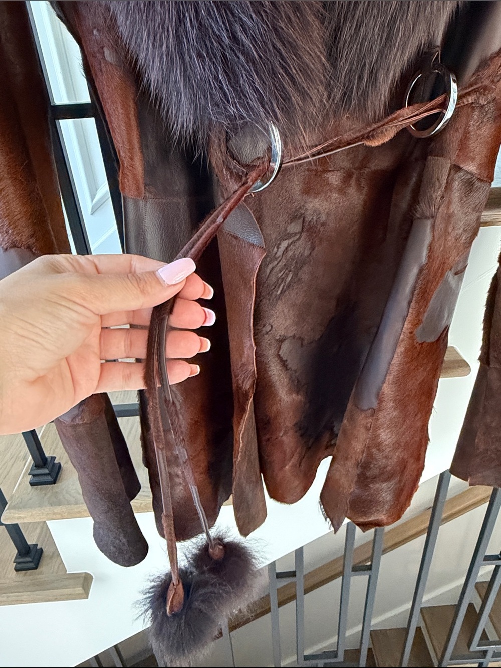 Women genuine pony hair REVERSIBLE 2 tone coat Shearling Coat with Fur Collar - Picture 2 of 13